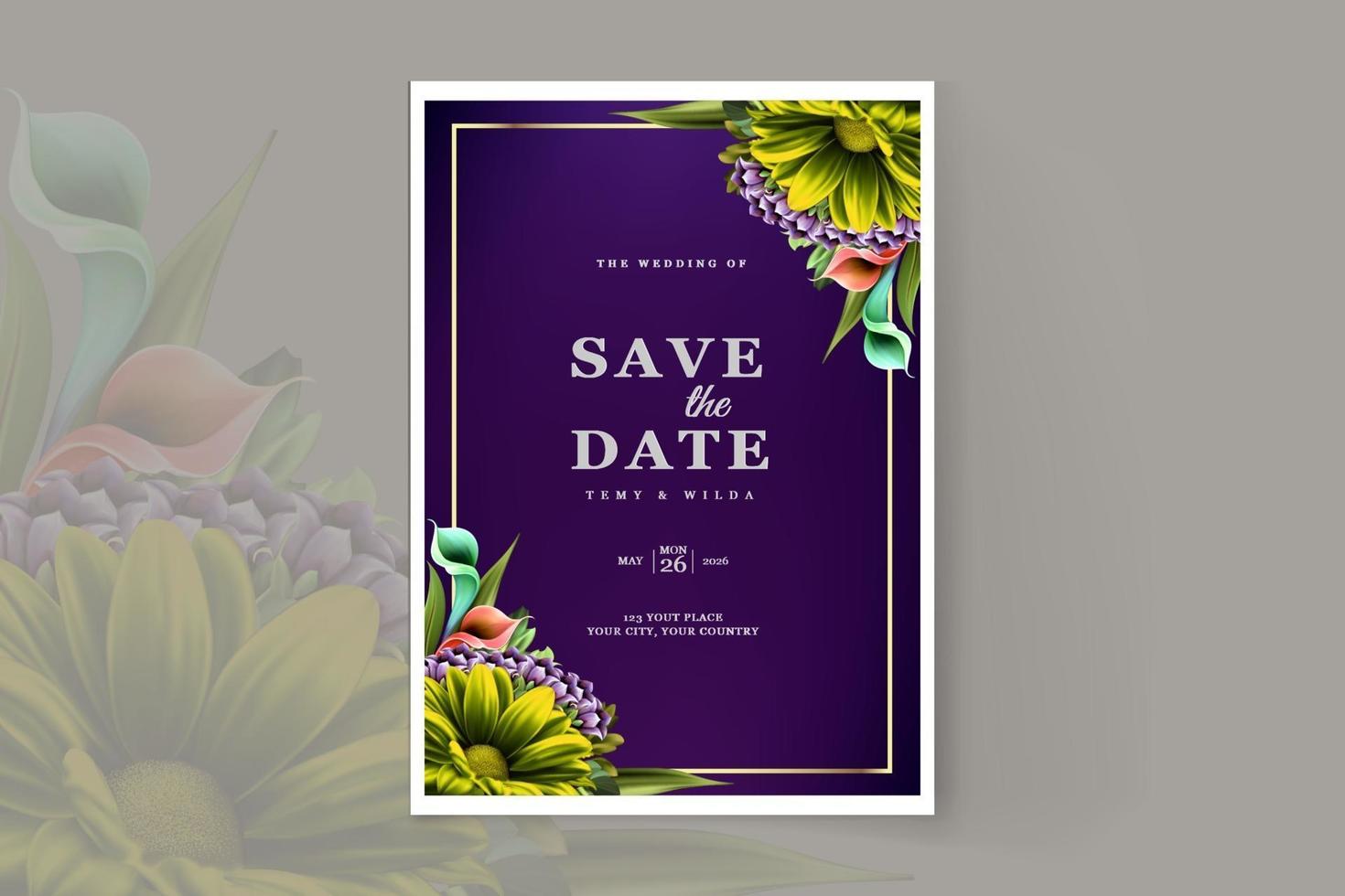 Conjunto de plantillas de diseño de tarjeta de invitación de boda de lujo vector