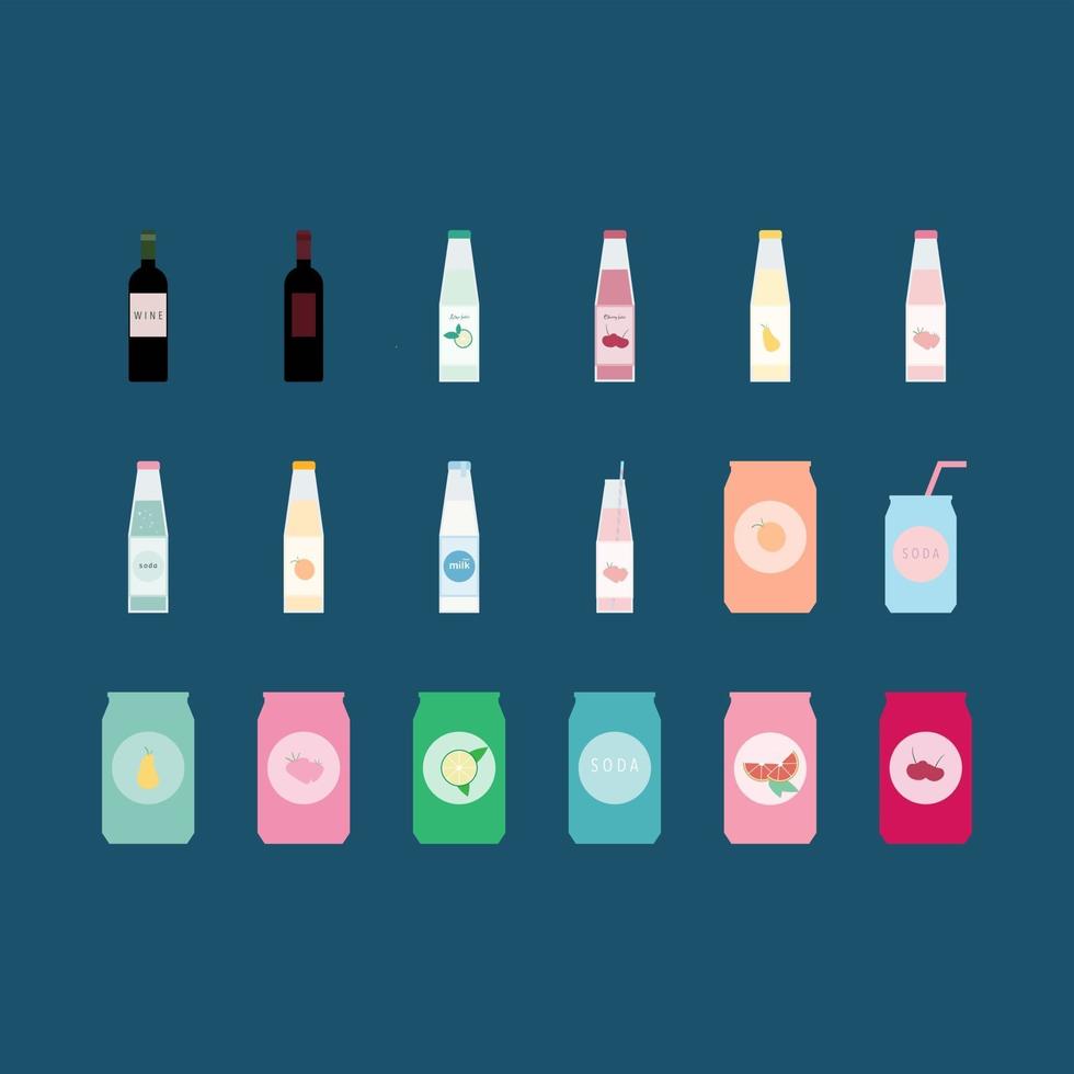 Set of Summer Drinks and Alcohols Flat Vector Icons