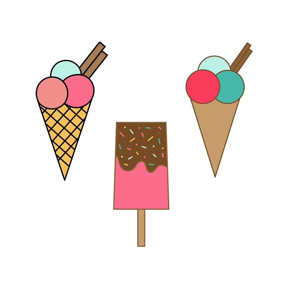 Set of Ice Cream Flat Vector Icons