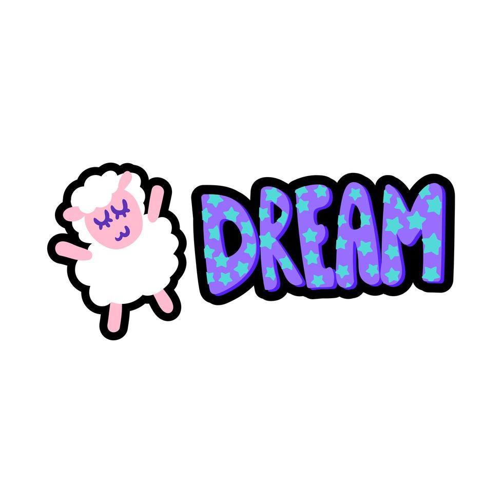 Sheep with dream lettering stitched frame patch vector