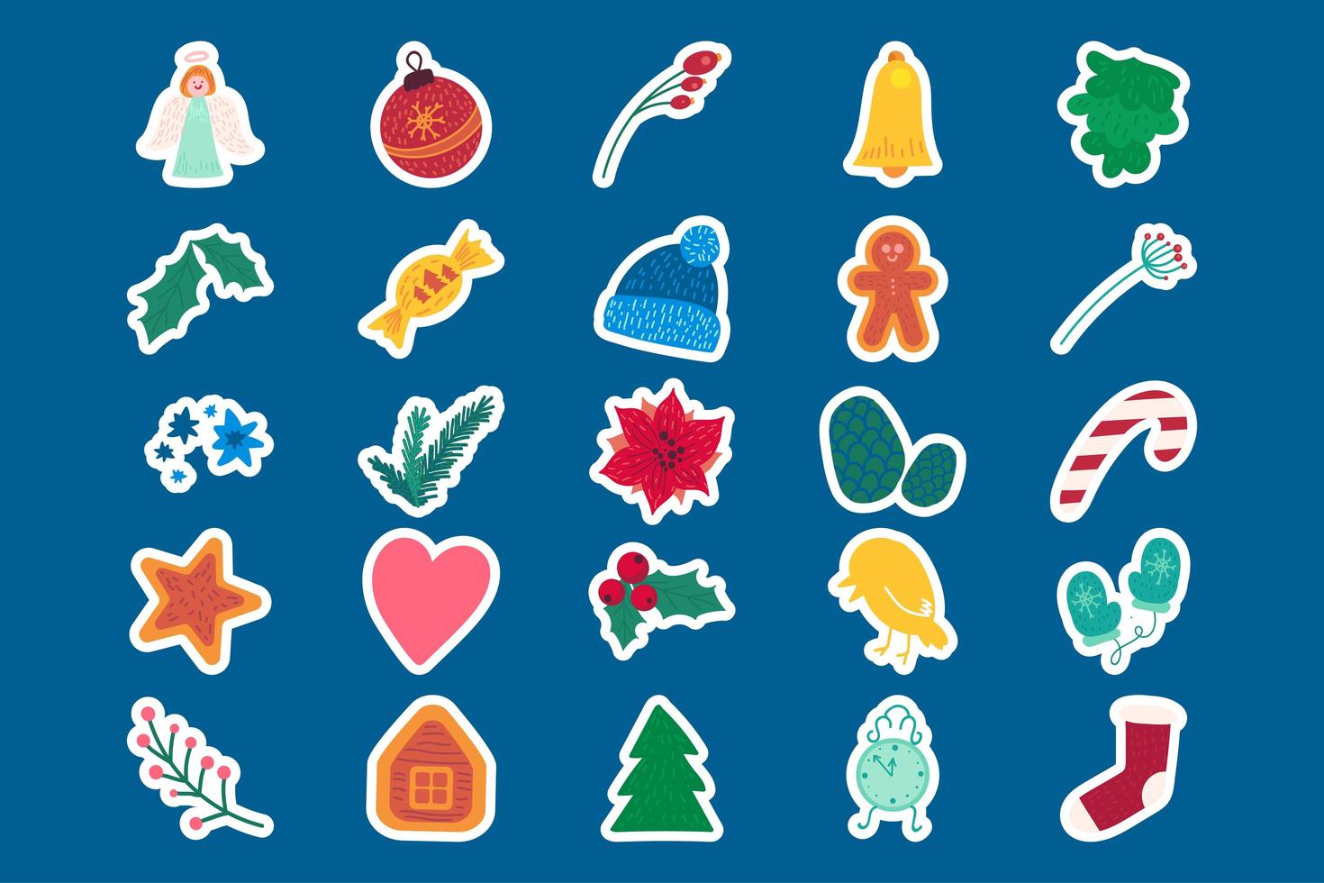 Christmas advent calendar items flat vector illustrations set