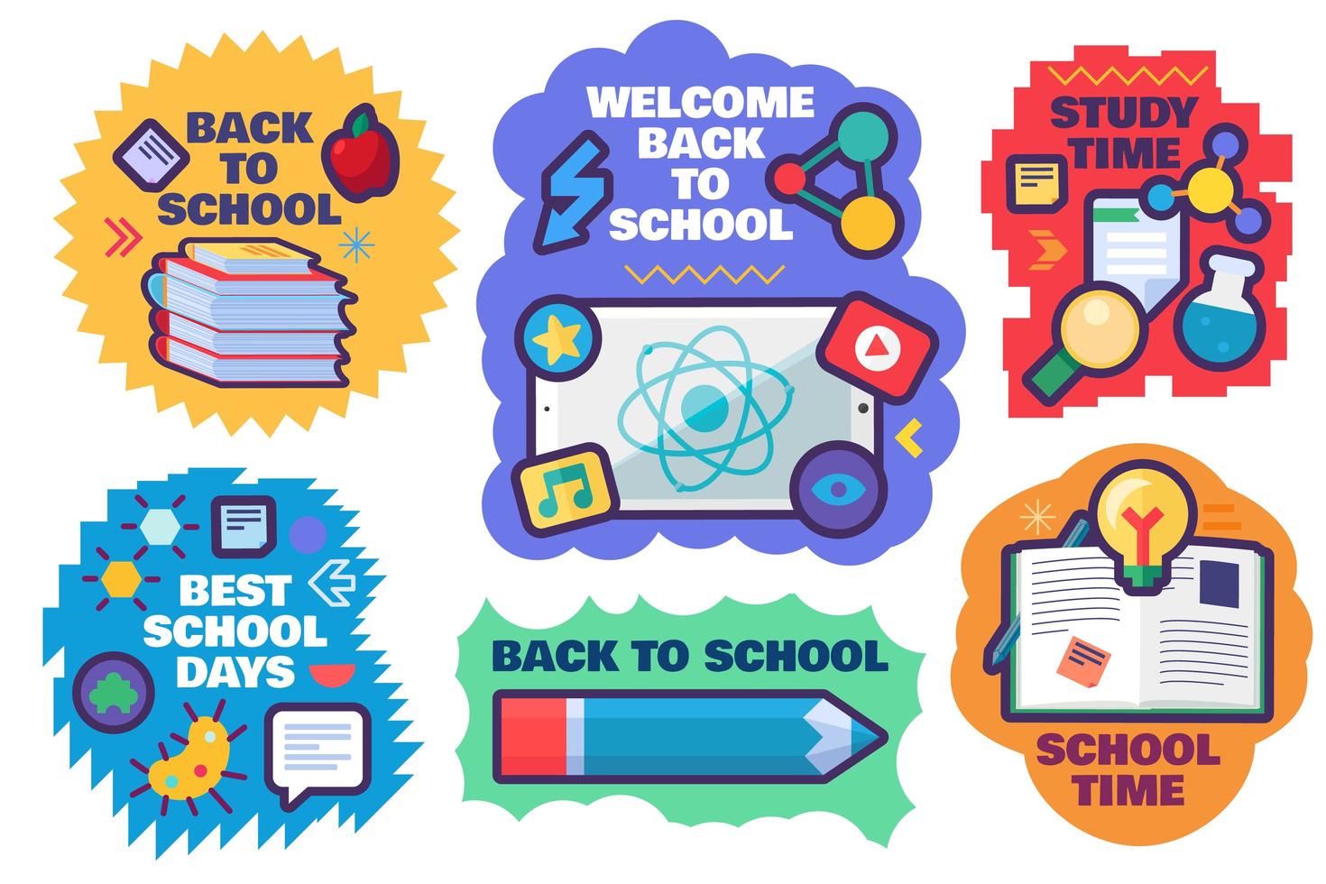 Back to school. Stickers set with school supplies vector