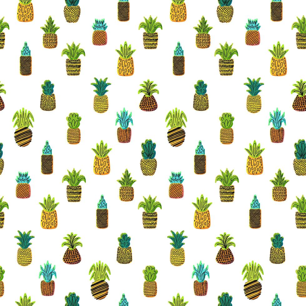 Pineapples vector hand drawn seamless pattern