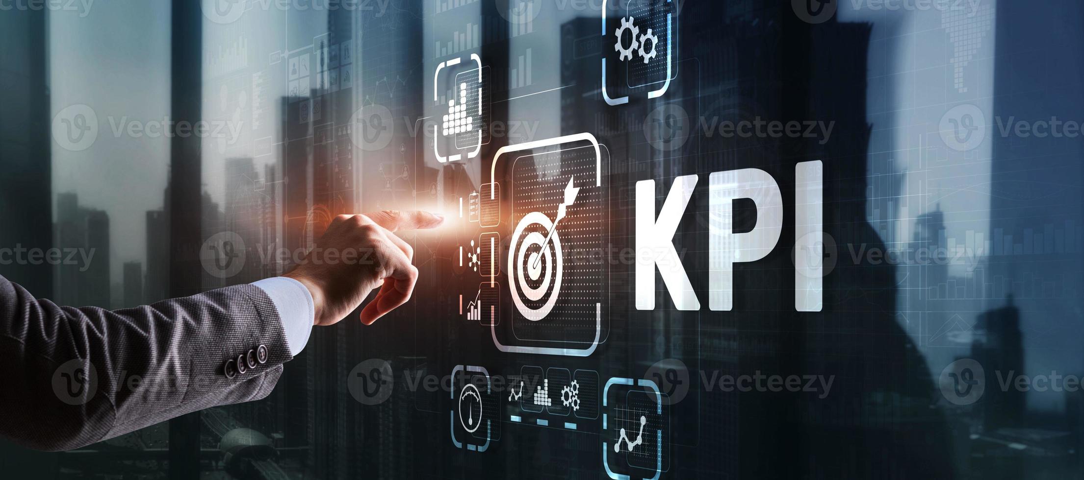 Kpi indicador de rendimiento clave concepto de tecnología de Internet empresarial en pantalla virtual foto