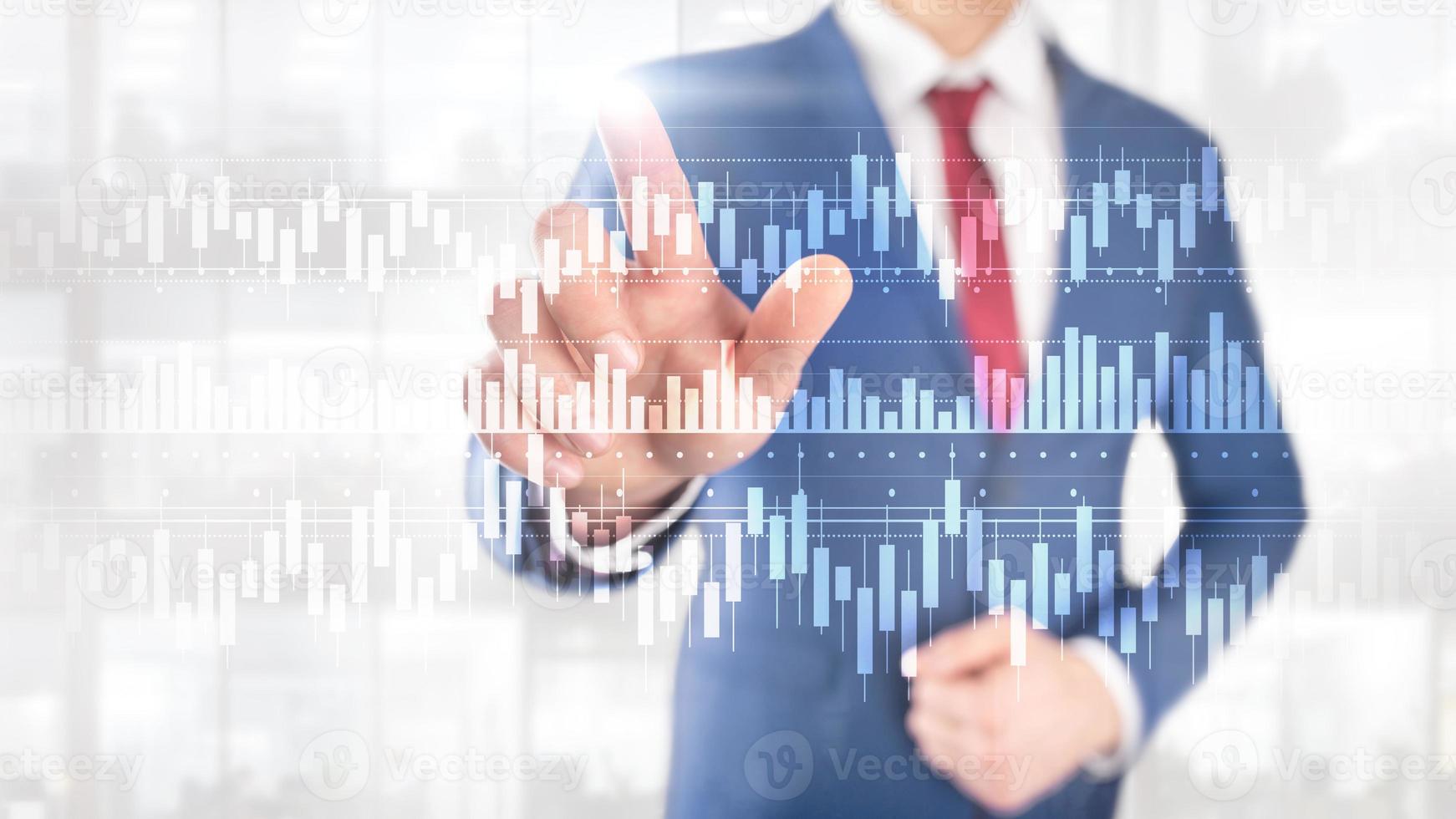 Candles chart diagram graph stock trading investment business finance concept mixed media double exposure virtual screen photo