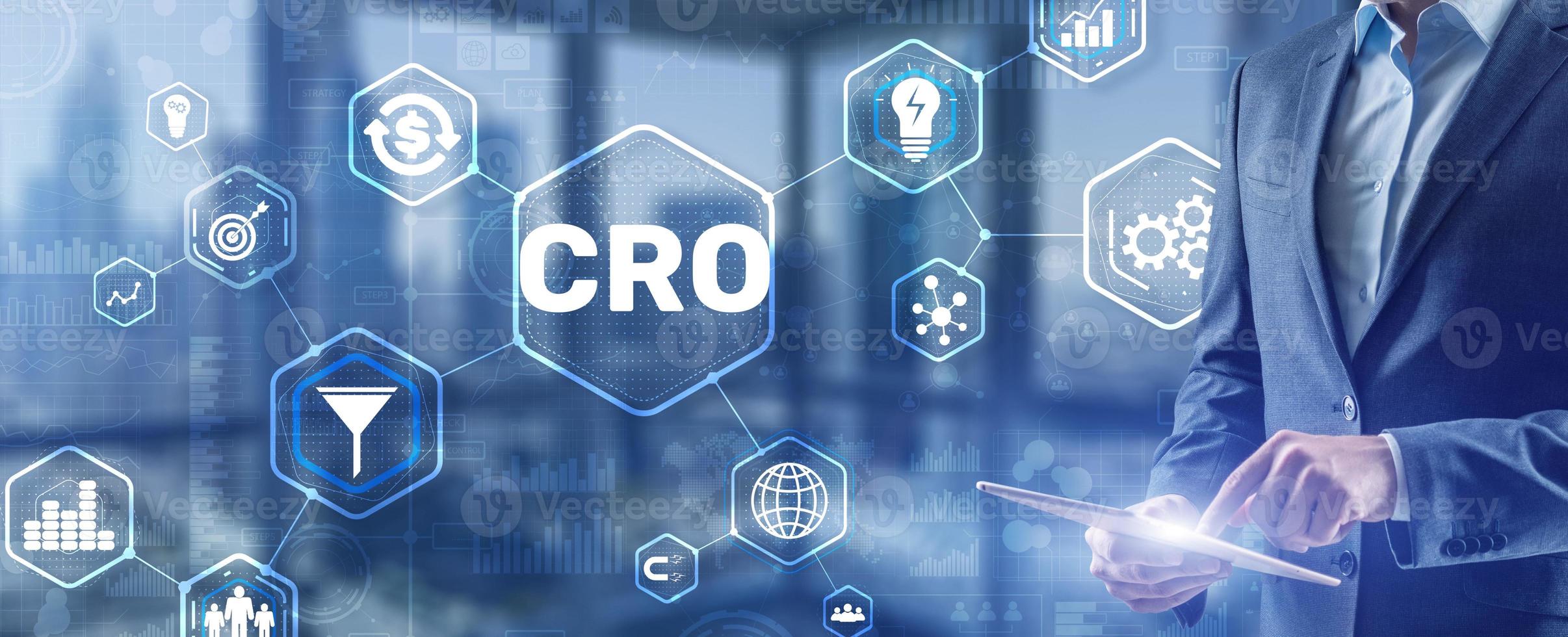 Conversion rate optimization on virtual screen. CRO concept and lead generation 2021 photo