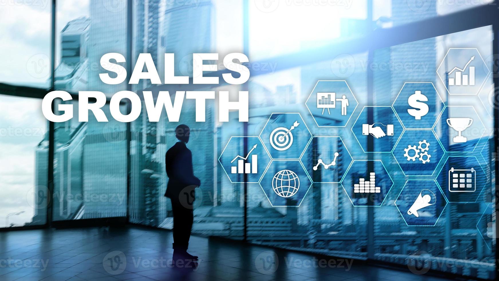 Chart growth concept. Sales increase, marketing strategy. Double exposure with business graph. photo