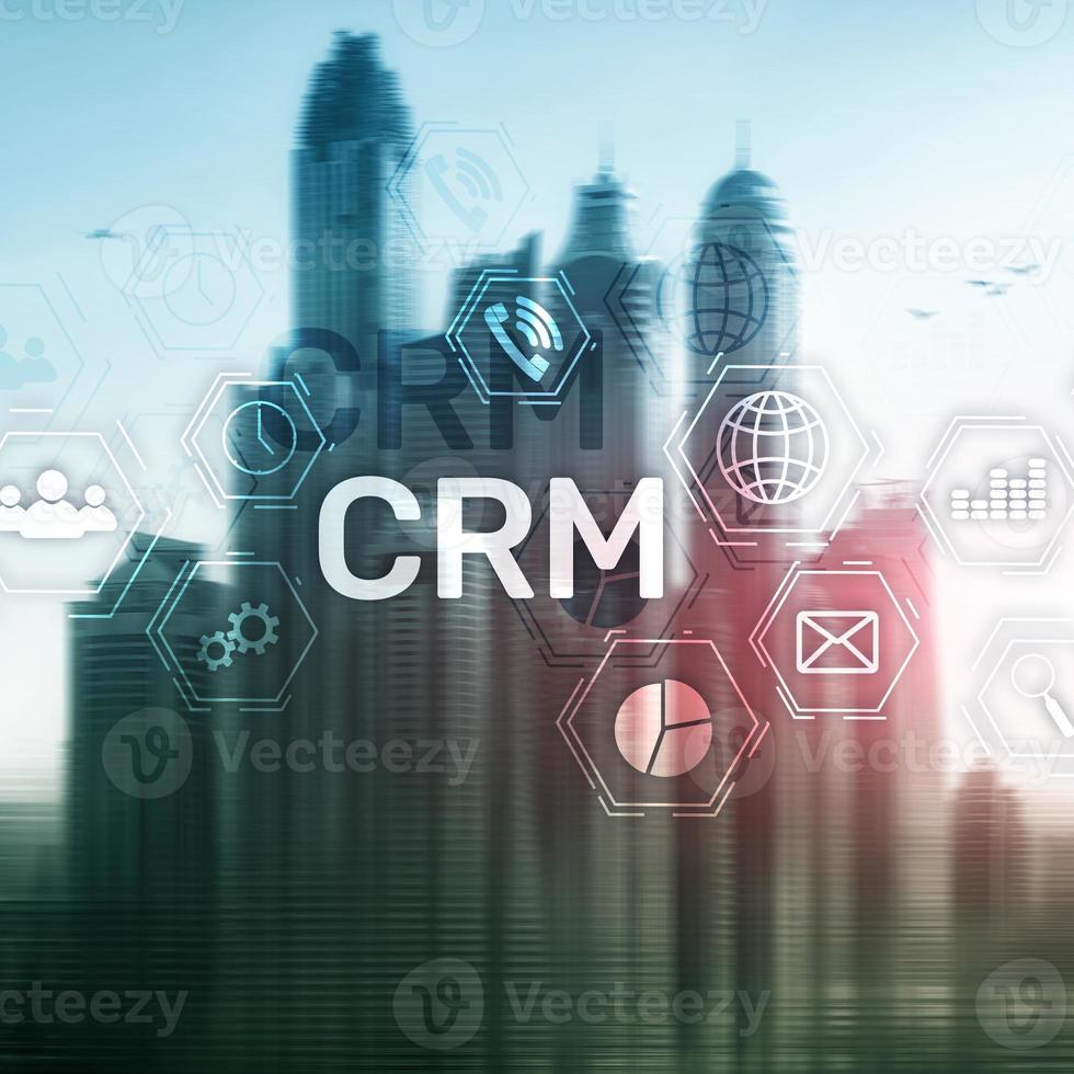 CRM, Customer relationship management system concept on abstract blurred background. photo