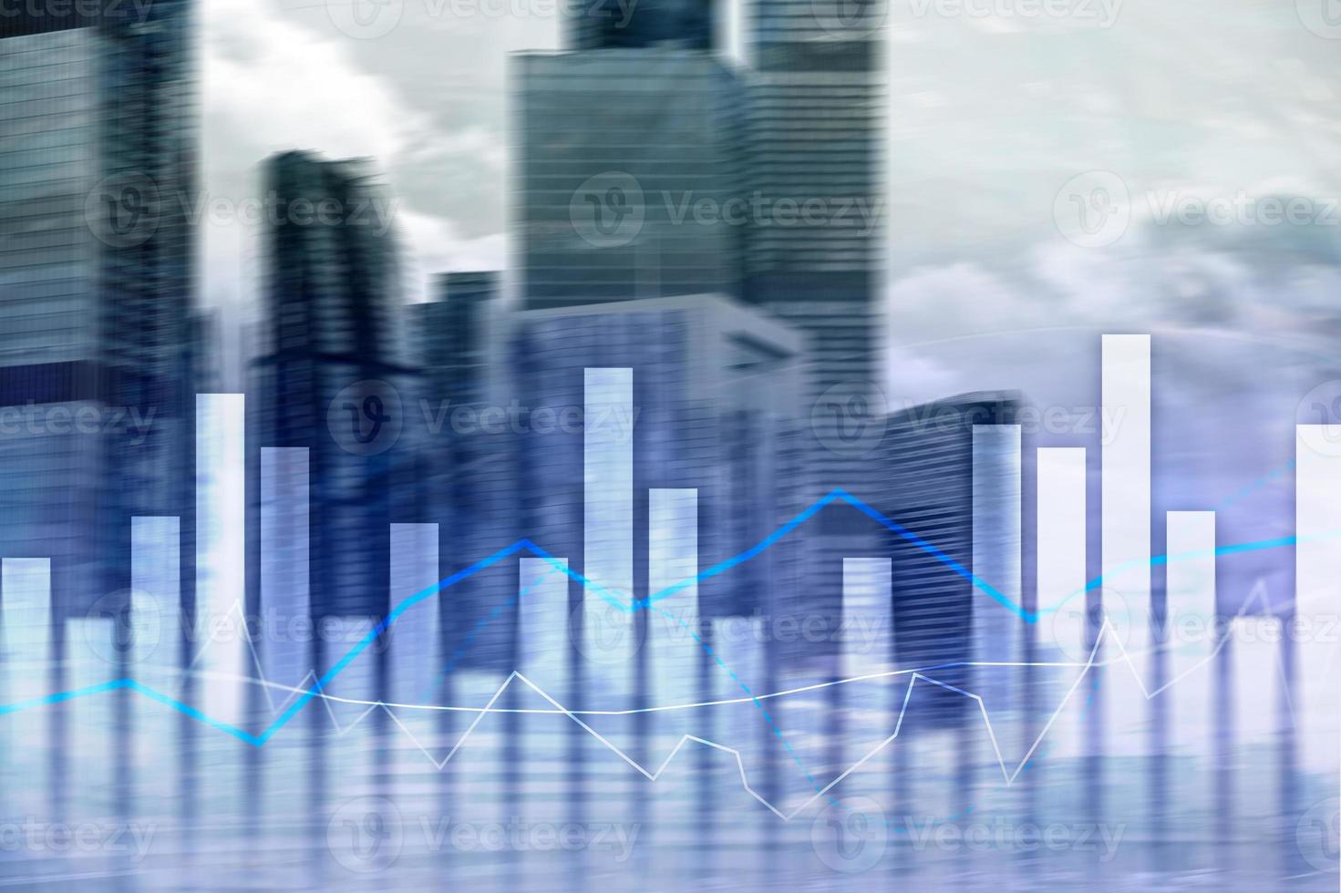 Financial graphs and charts on blurred business center background. Invesment and trading concept. photo