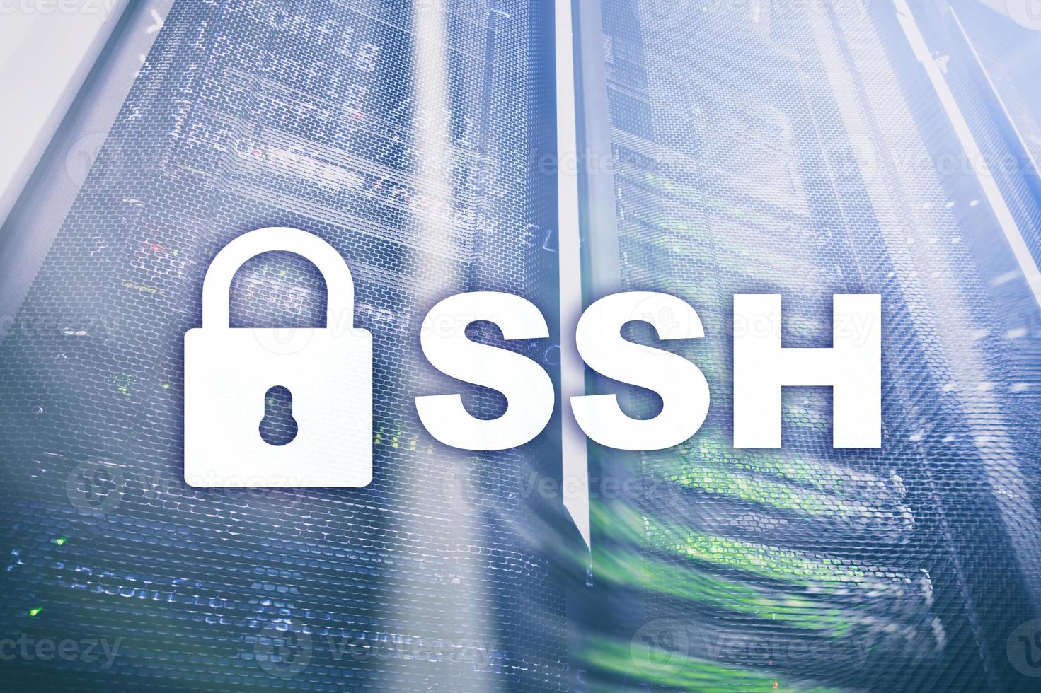 ssh, protocolo y software de shell seguro. concepto de protección de datos, internet y telecomunicaciones. foto