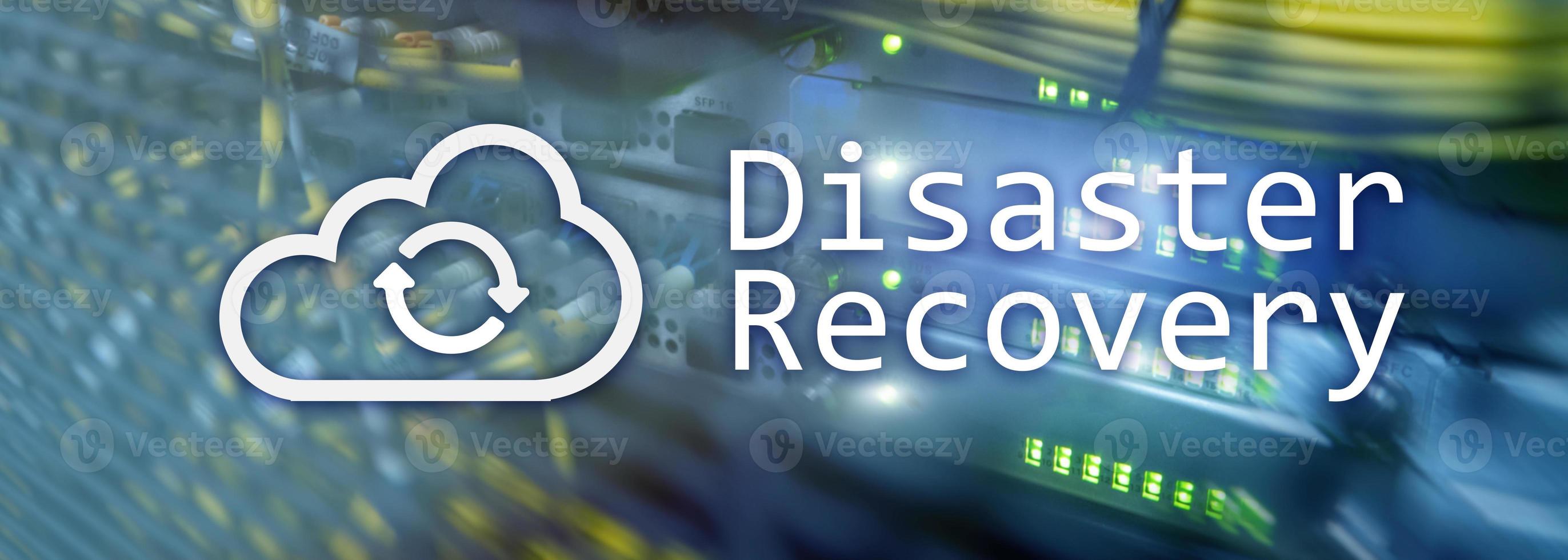 DIsaster recovery. Data loss prevention. Server room on background. photo