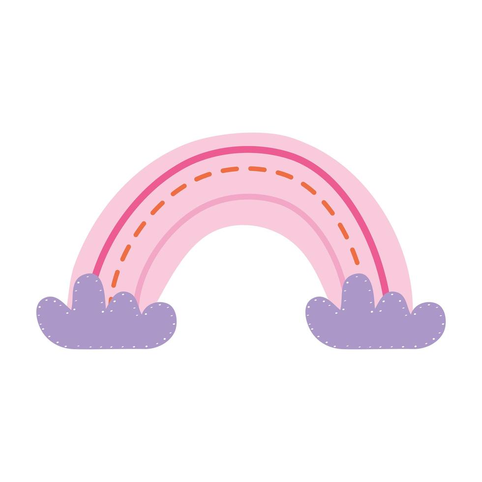 rainbow with purple clouds on a white background vector