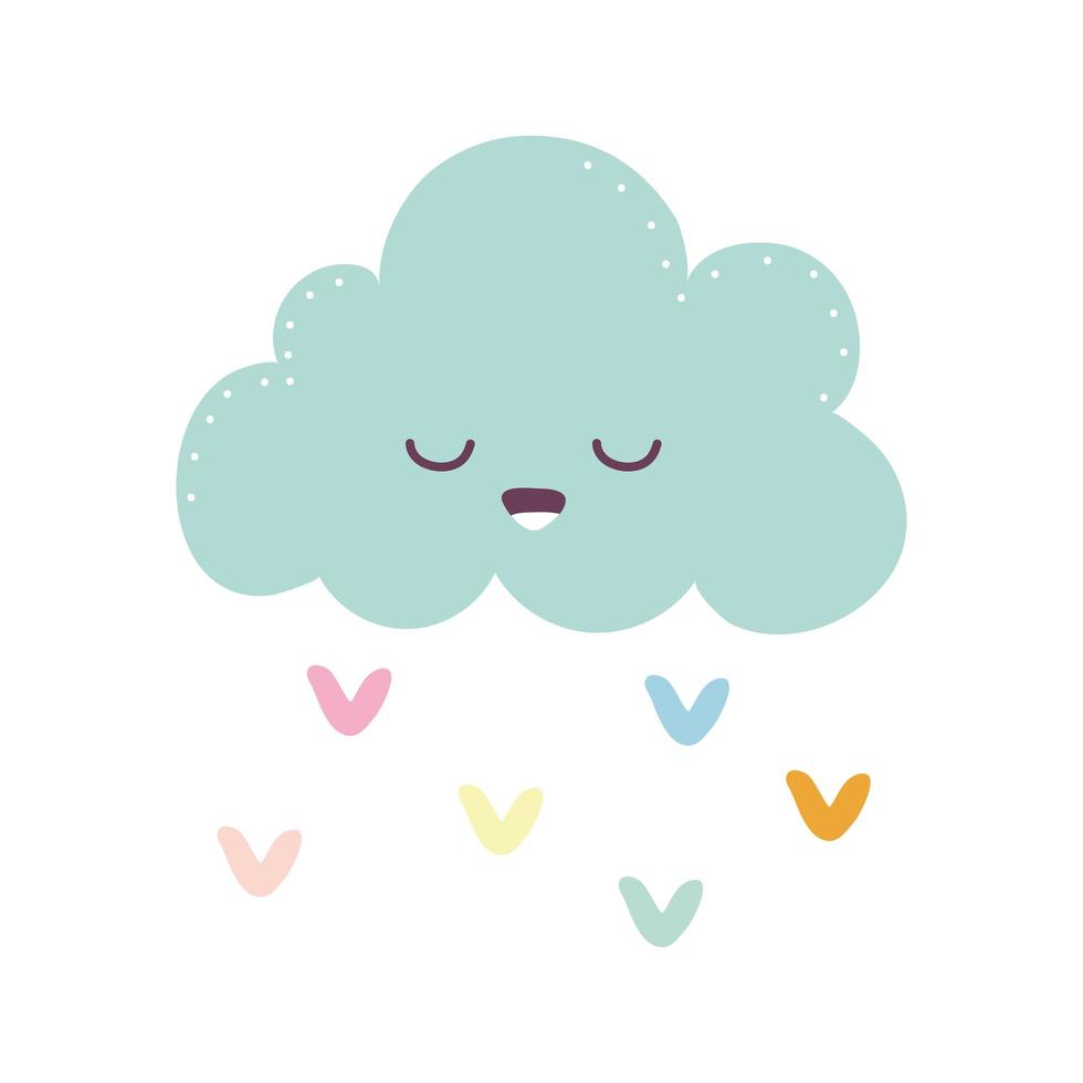 Nube lloviendo corazones sobre fondo blanco. vector