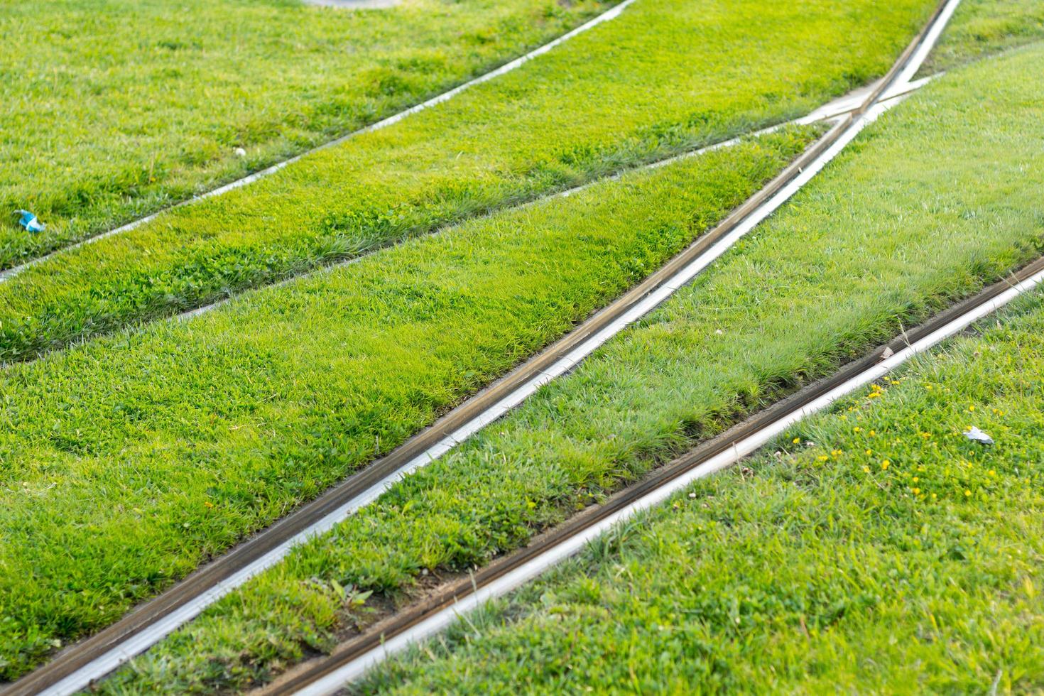 Rails and tracks on which the electric tramway runs photo