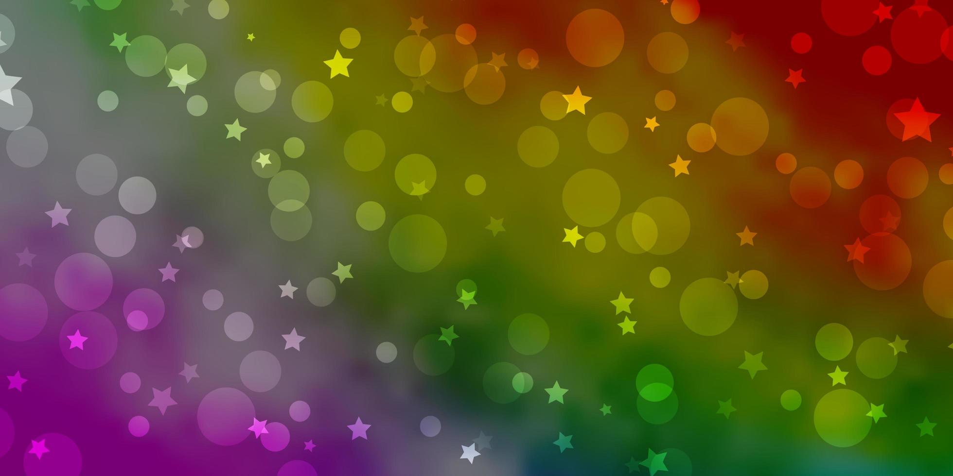 patrón de vector multicolor claro con círculos, estrellas. discos de colores, estrellas sobre fondo degradado simple. plantilla para tarjetas de visita, sitios web.