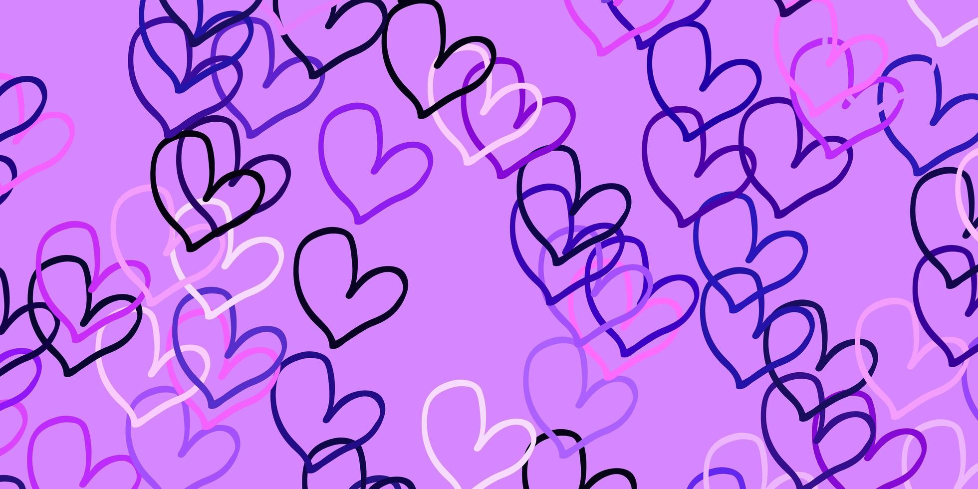 Fondo de vector púrpura claro con corazones.