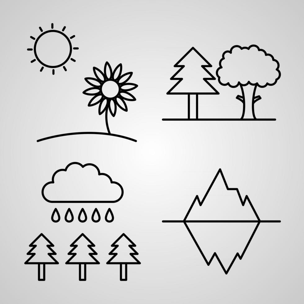Outline Nature Icons isolated on White Background vector