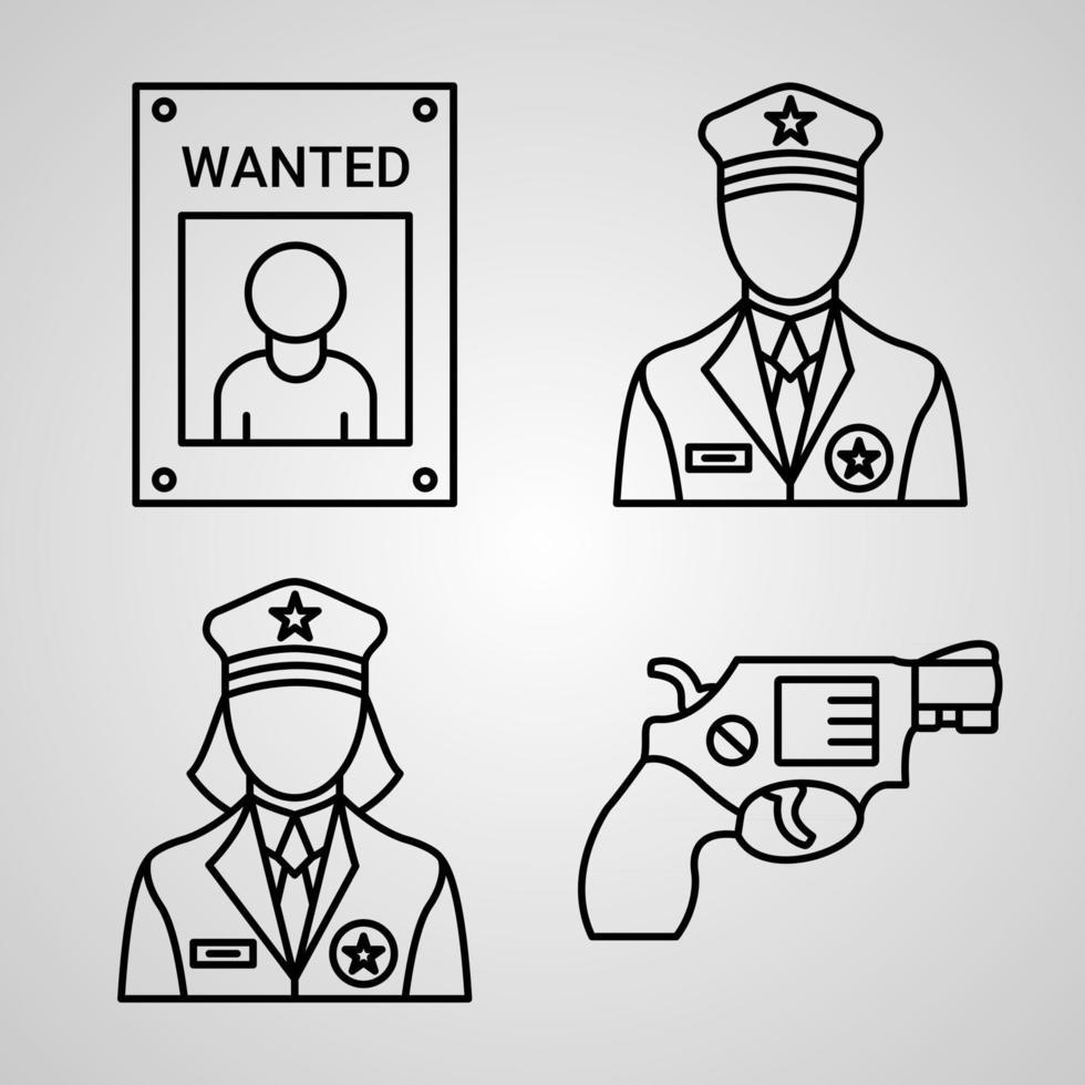 Set of Thin Line Flat Design Icons of Police vector