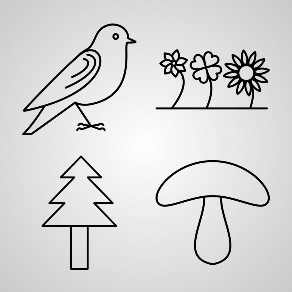 Set of Nature Icons Vector Illustration Isolated on White Background