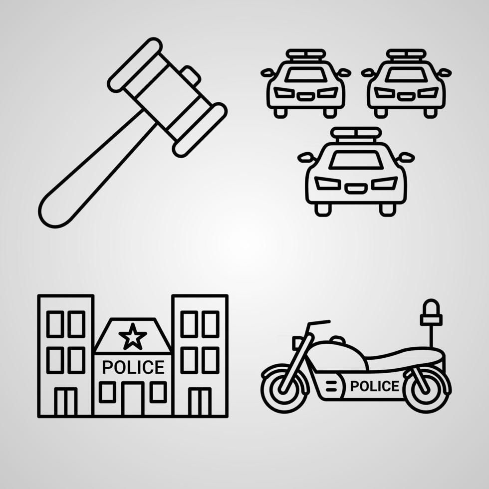 Police Line Icons Set Isolated On White Outline Symbols Police vector