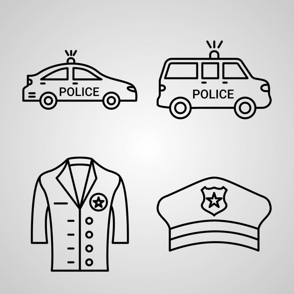 Police Line Icon Set Collection of Vector Symbol in Trendy Outline Style