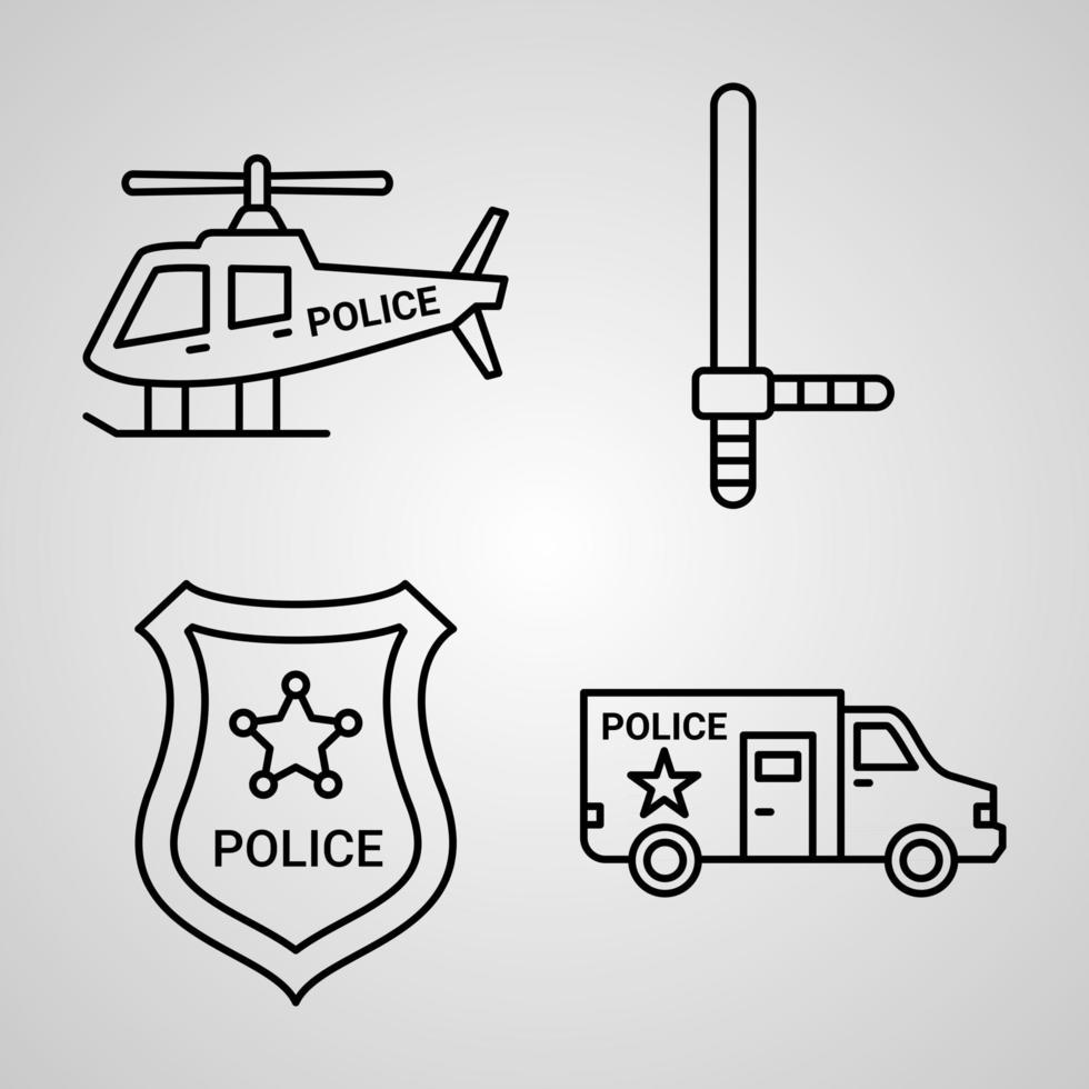 Esquema de los iconos de la policía aislados sobre fondo blanco. vector