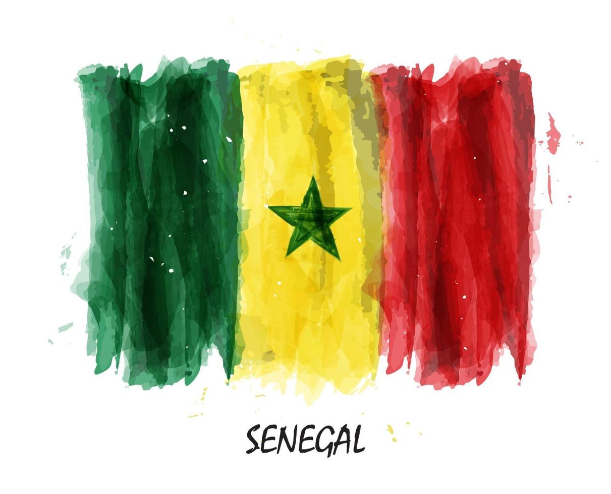 Bandera de acuarela realista de senegal. vector. vector