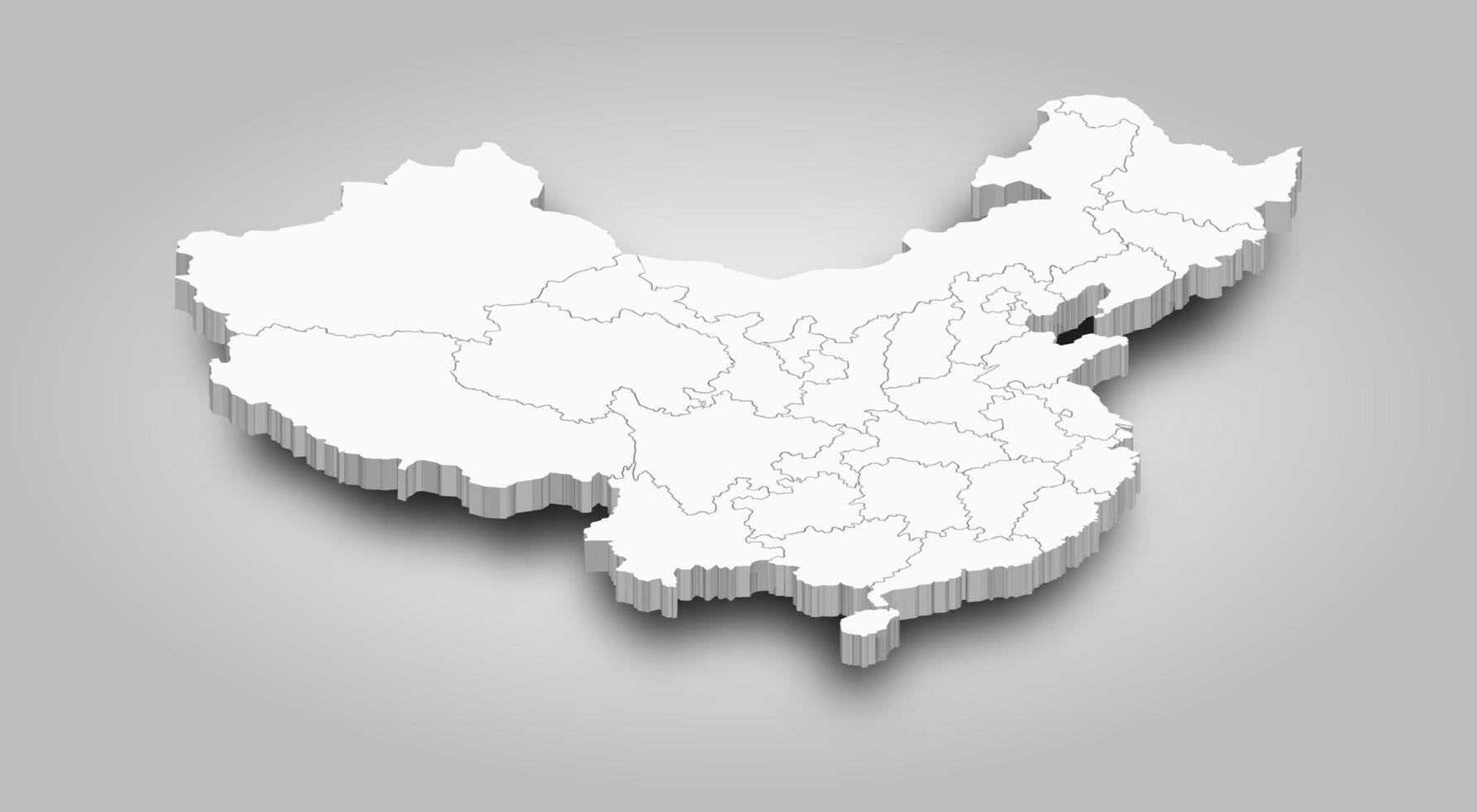 3D Map of China and province with shadow on gradient gray color background . Perspective view . Vector .