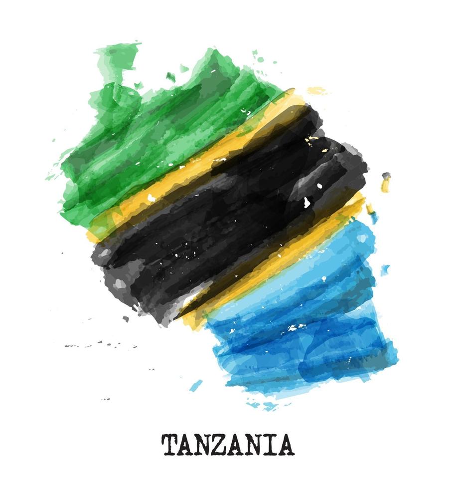 Tanzania flag watercolor painting design . Country map shape . Vector .