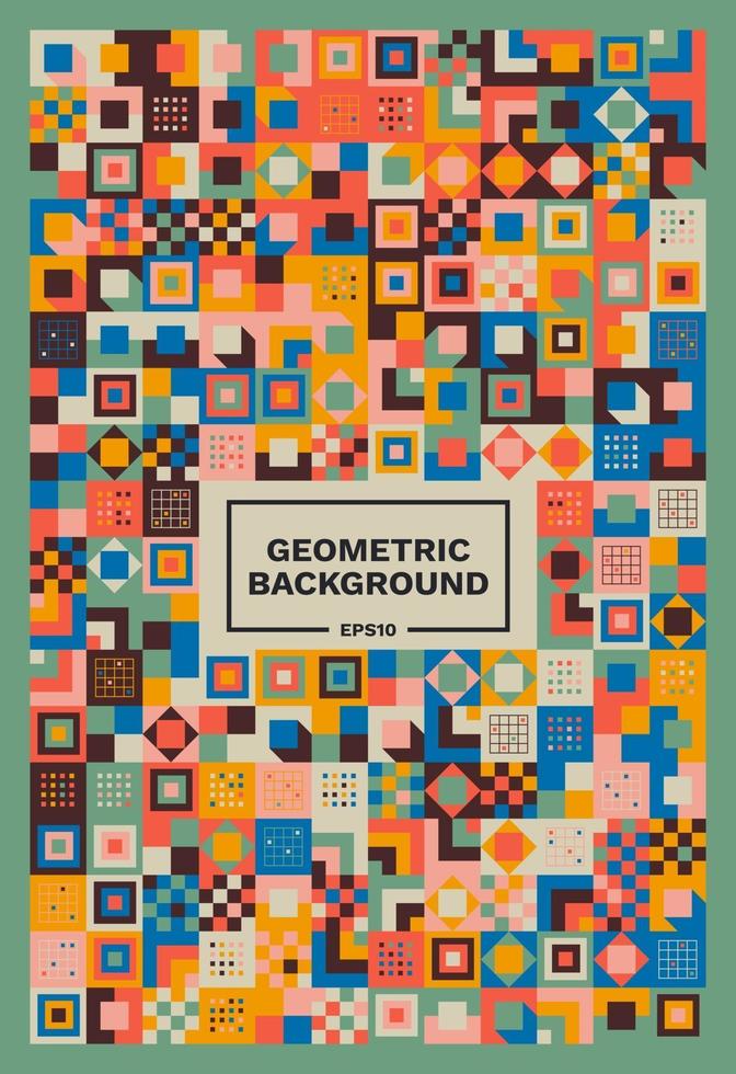Abstract Bauhaus Geometric Background Illustration, Colorful Mural Geometric Shapes Flat Design Free Vector