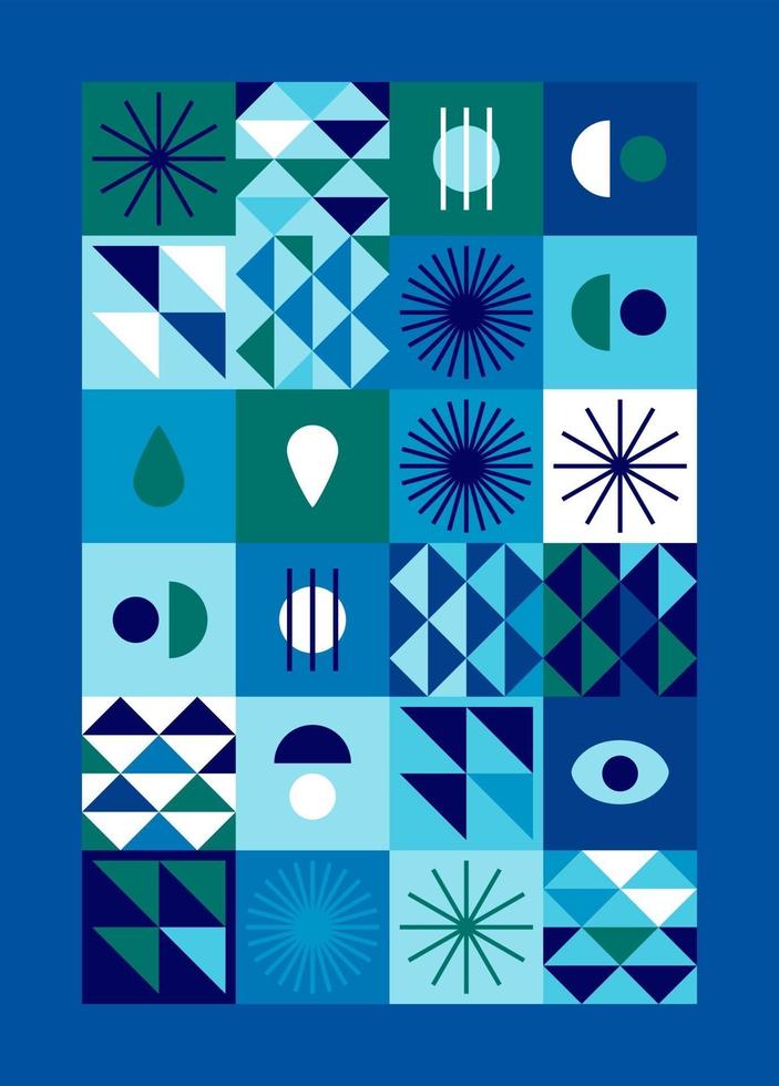 Abstract Bauhaus Geometric Background Illustration, Colorful Mural Geometric Shapes Flat Design Free Vector