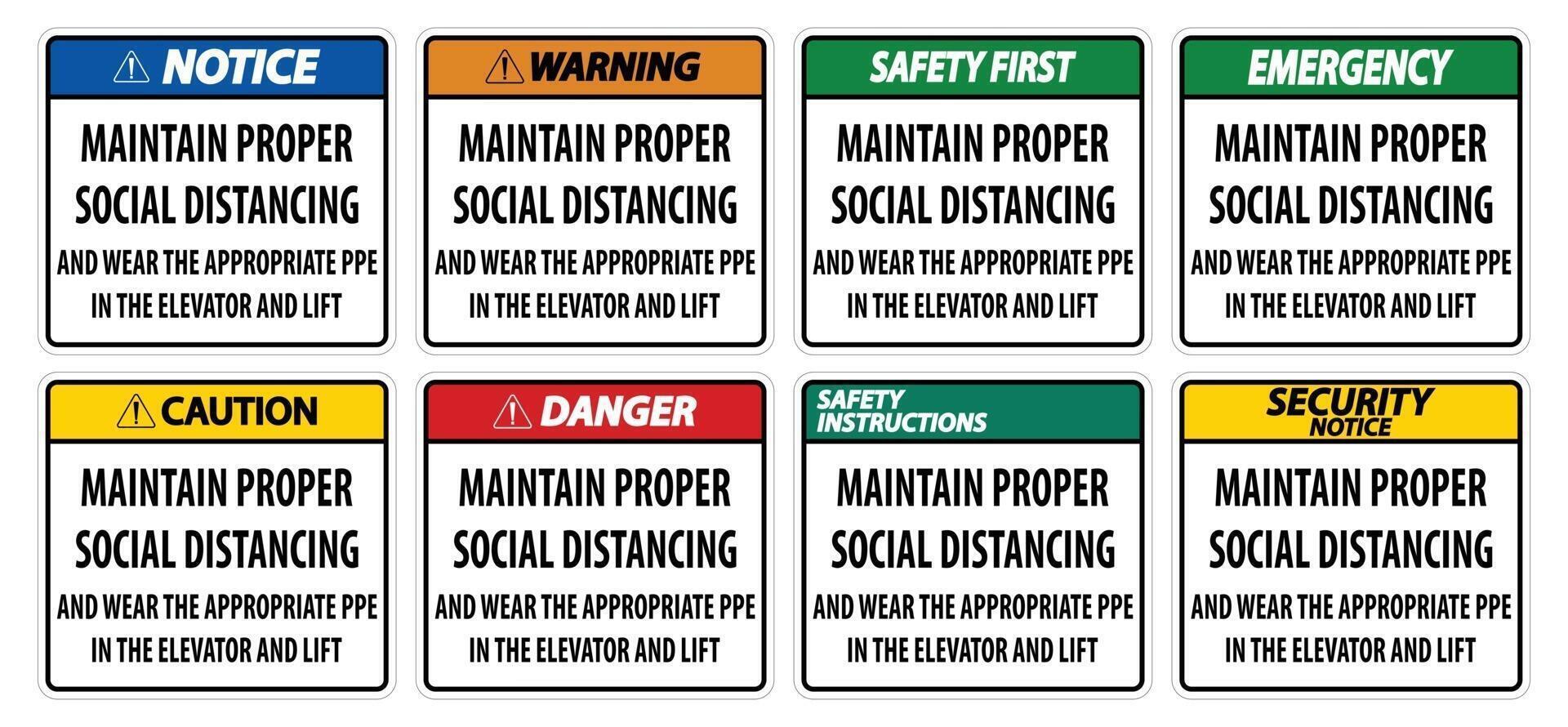 Maintain Proper Social Distancing Sign Set vector
