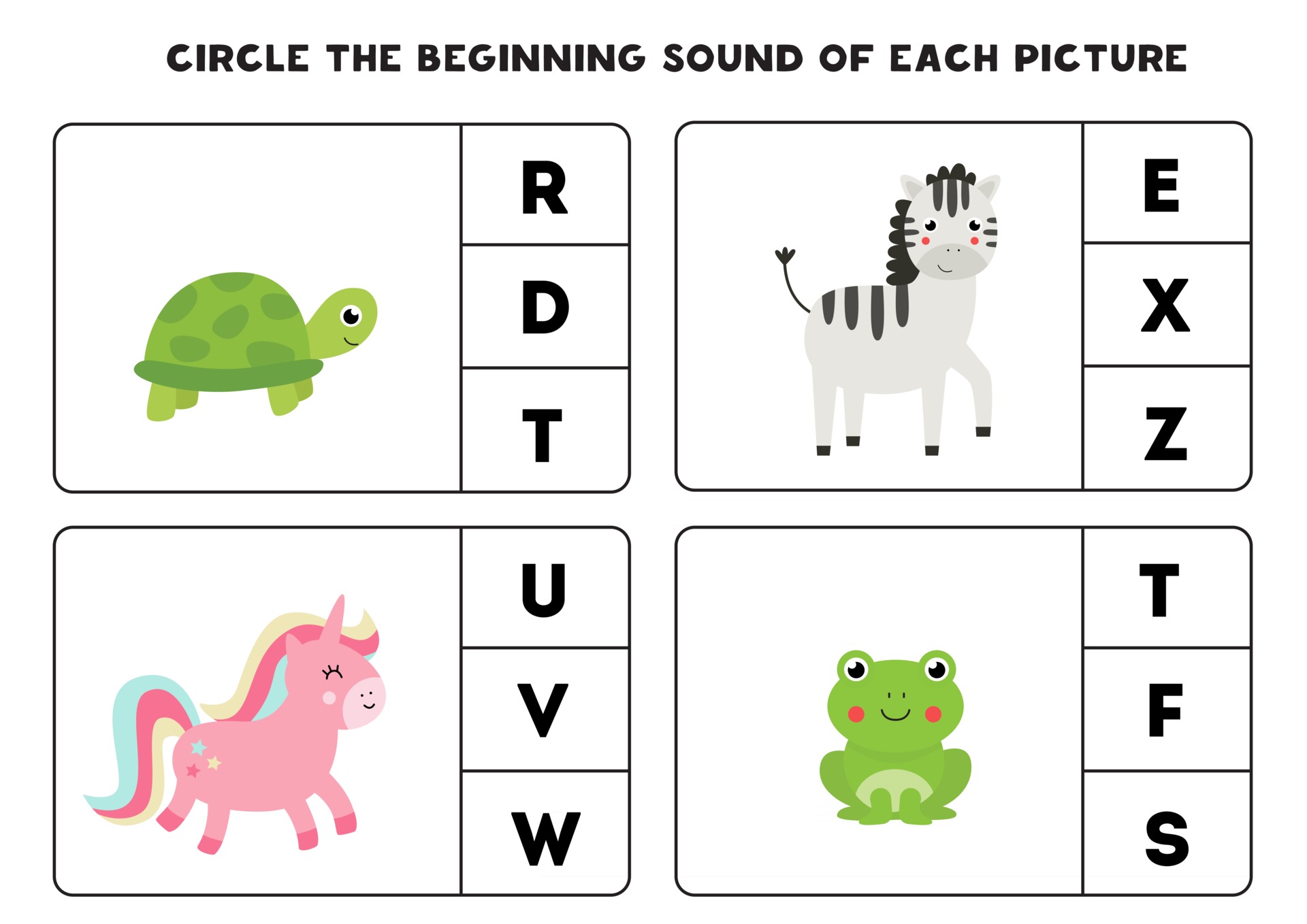 worksheet for kids find the beginning sound cartoon animals 2752080 vector art at vecteezy