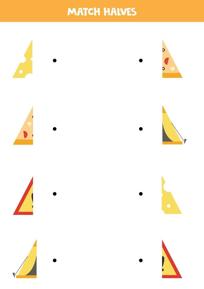 Match parts of triangular objects. Logical game for children. vector