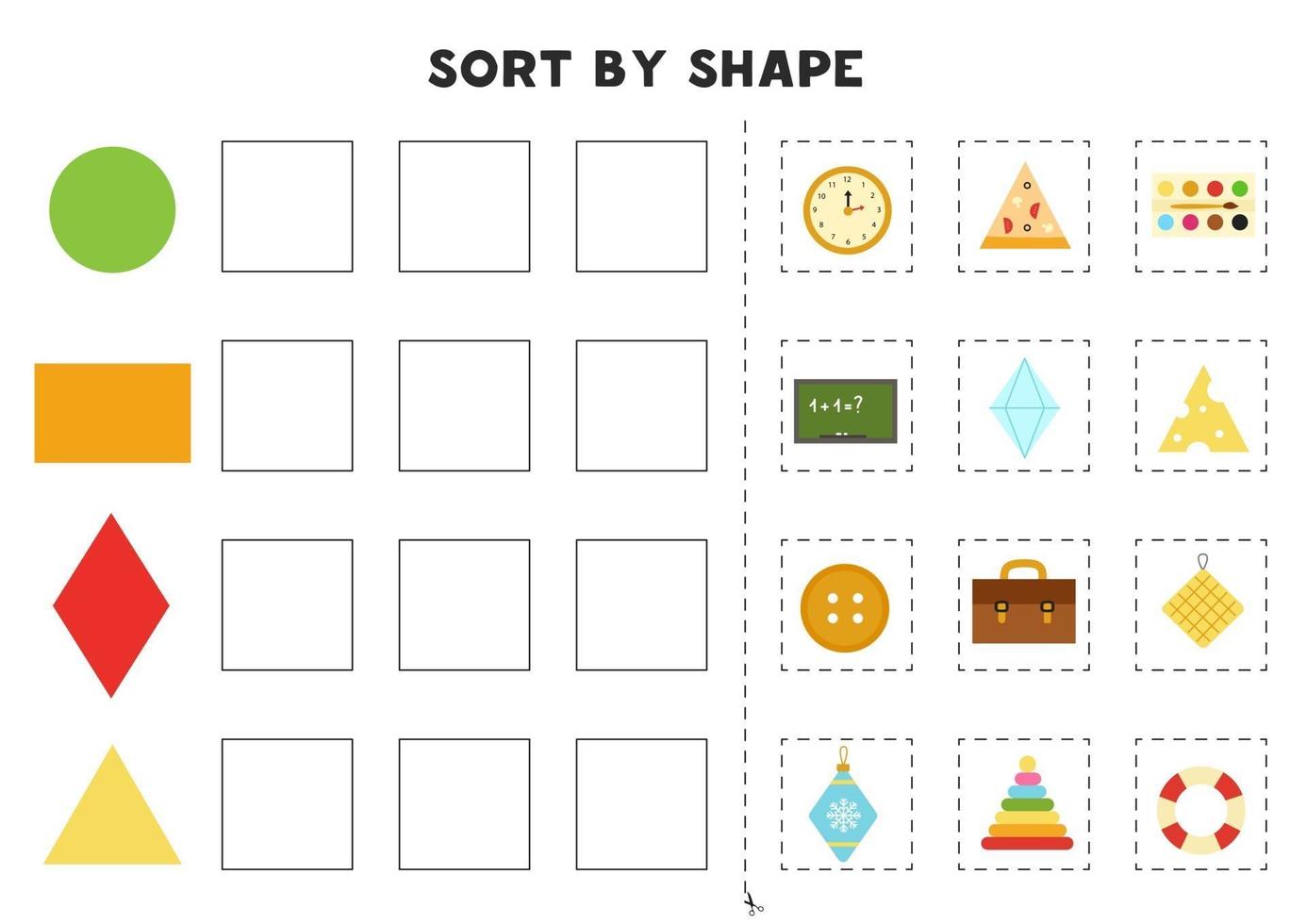 Sort by shape. Educational game for learning basic shapes. vector