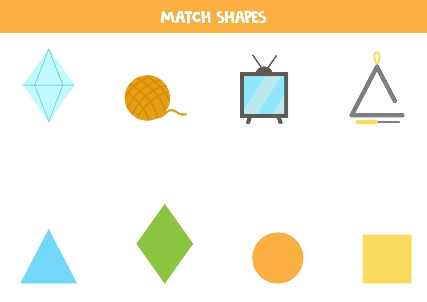 Match shapes and pictures. Worksheet for kids. vector