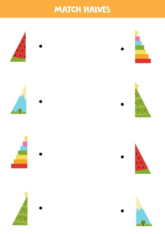Match parts of triangular objects. Logical game for children. vector