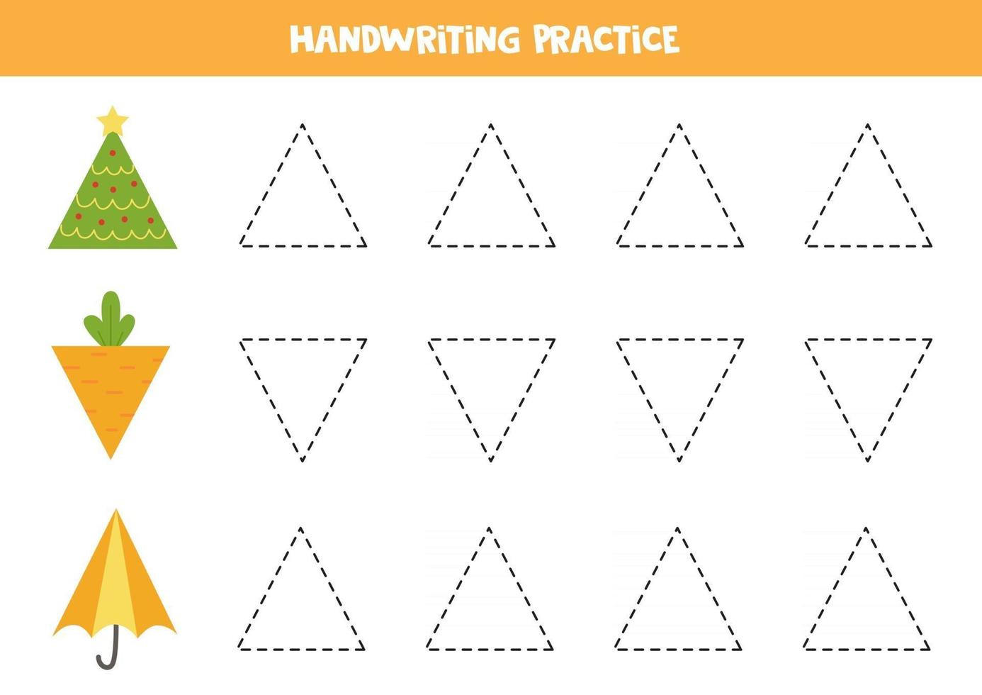 Trace contours of triangle. Writing practice. vector