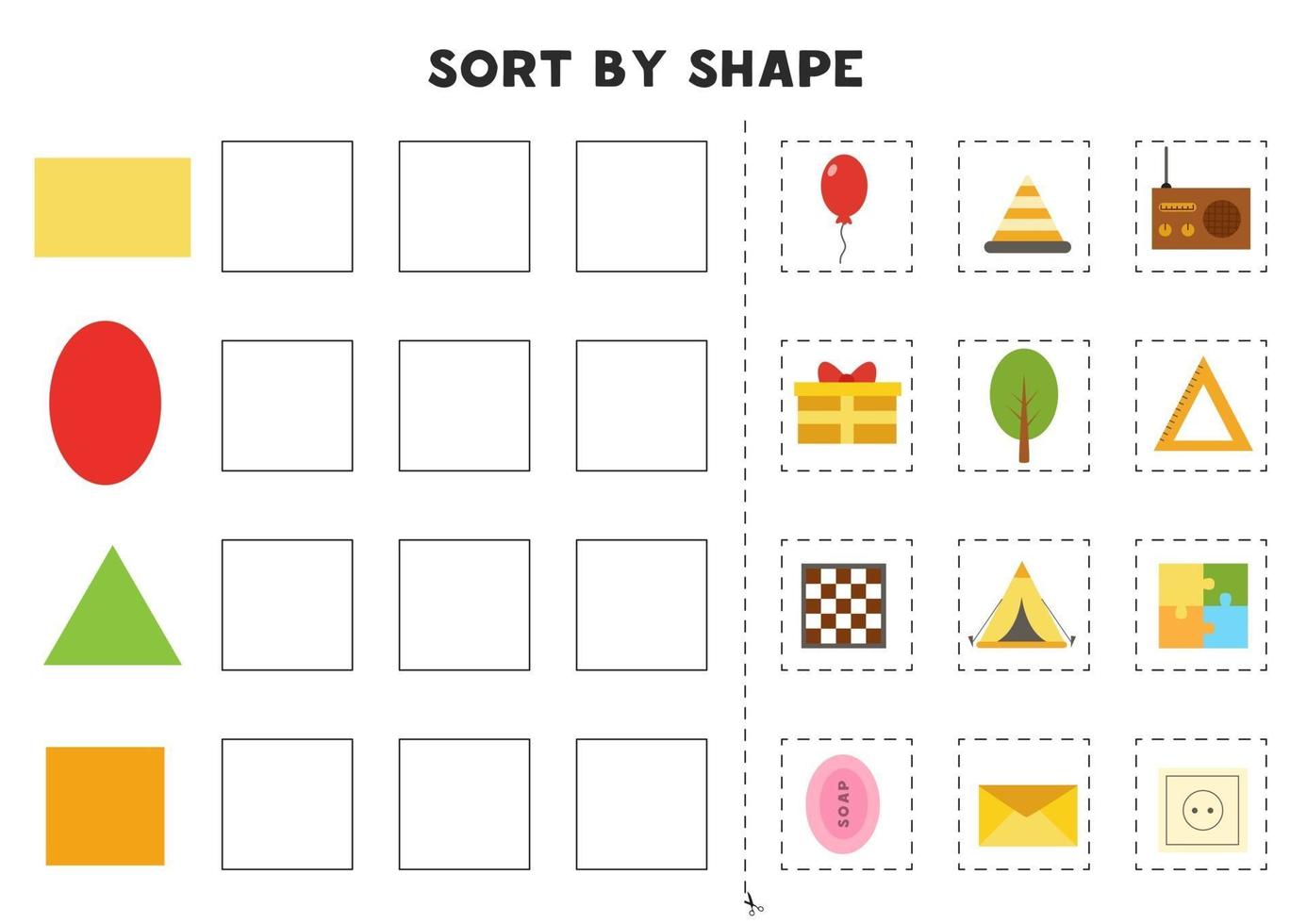 Sort by shape. Educational game for learning basic shapes. vector