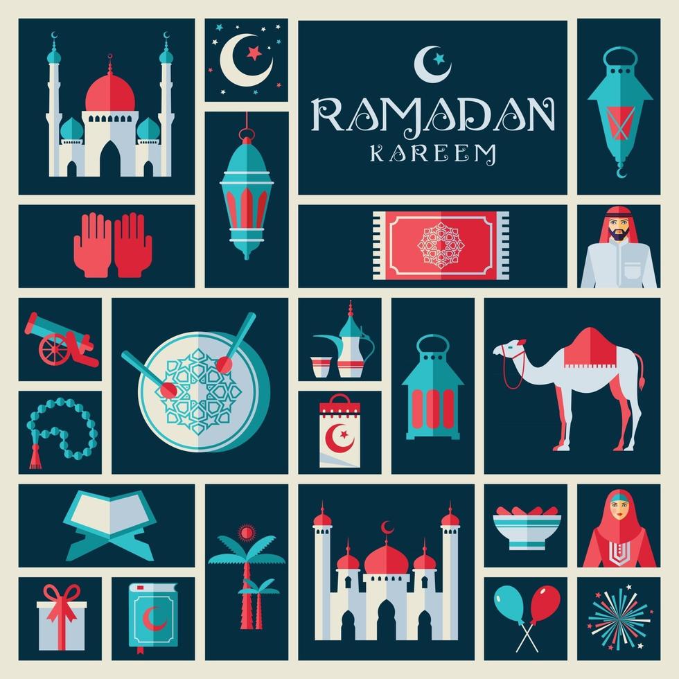 Conjunto de iconos de Ramadán Kareem de árabe. vector