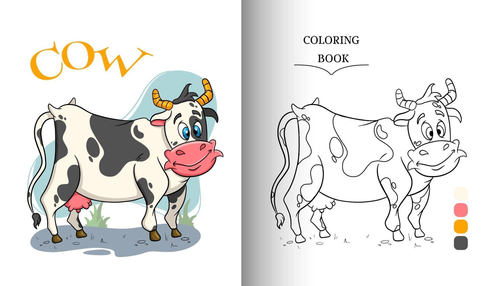 Animal character funny cow in cartoon style coloring book page vector