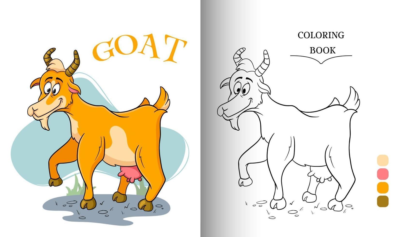 Animal character funny goat in cartoon style coloring book page vector