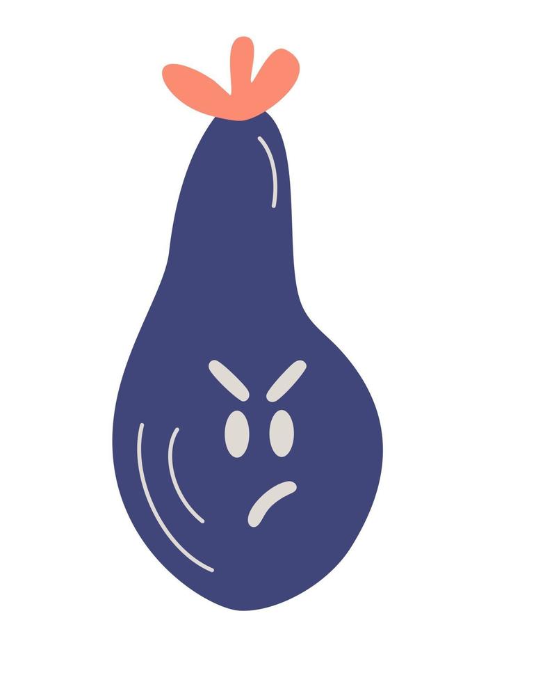 Eggplant with an angry face. Funny cute eggplant character. Eggplant vegetarianism concept. Flat eggplant cartoon character feel angry. Vector illustration