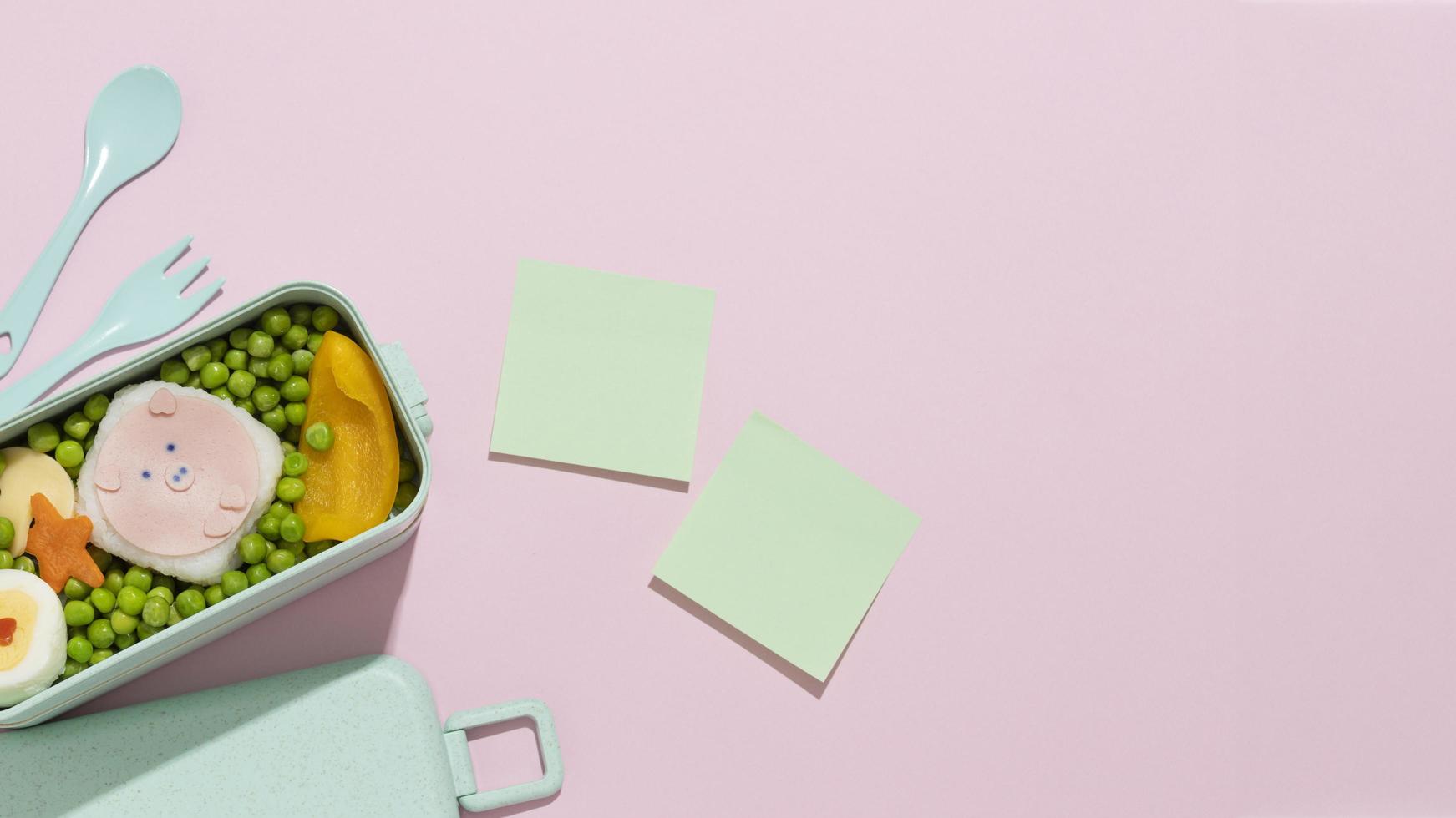 Top view composition food Japanese bento box photo