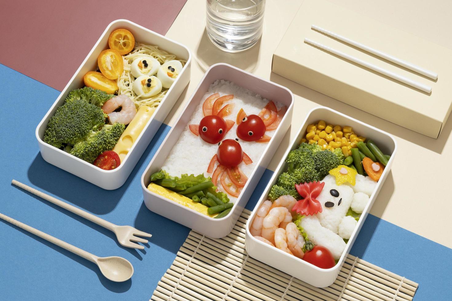 Top view composition food Japanese bento box photo