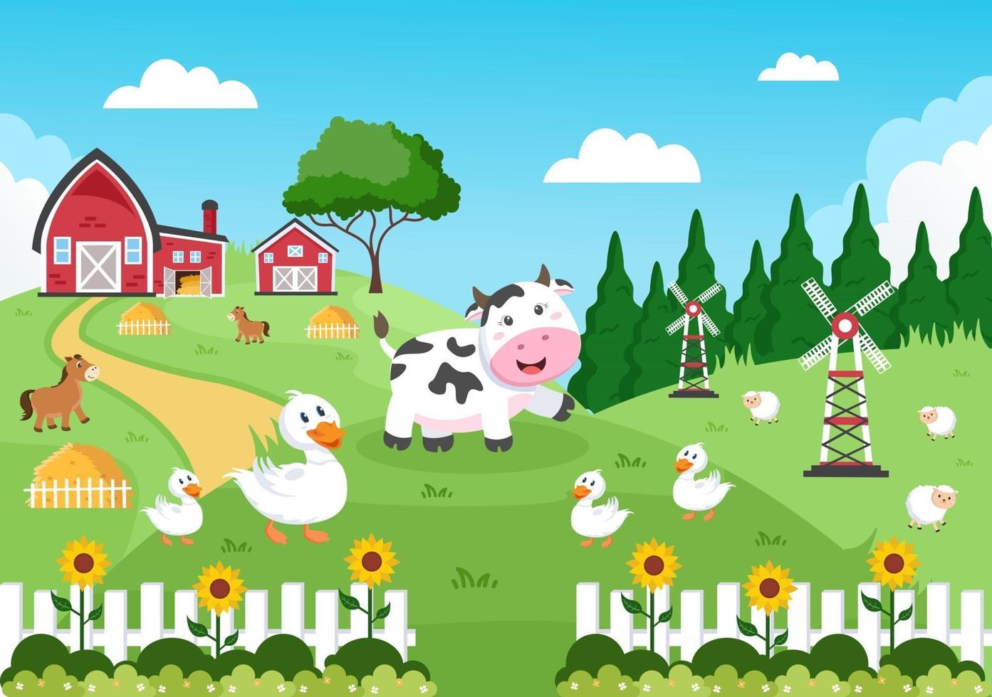 Cute Cartoon Farm Animals Illustration vector