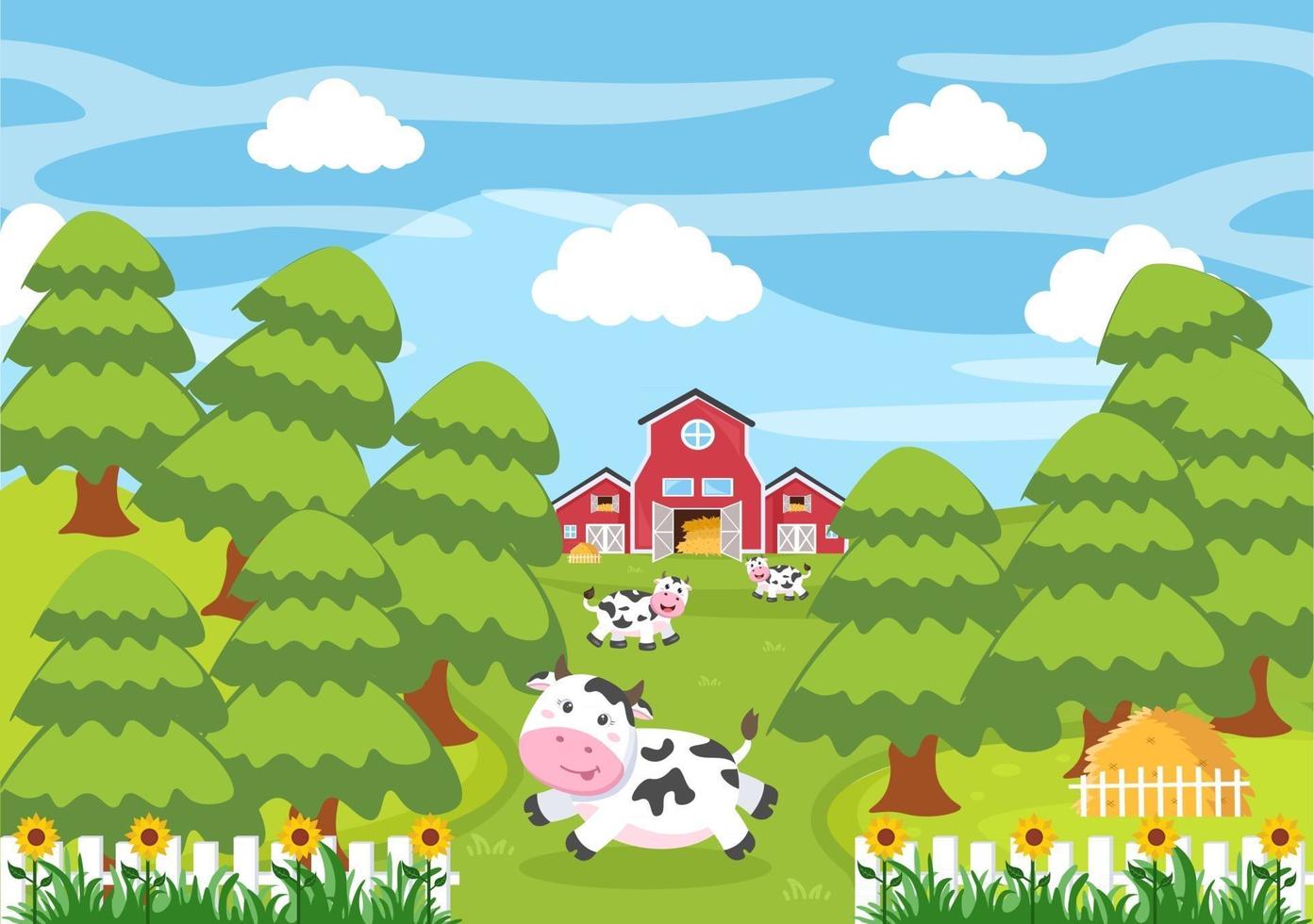 Cute Cartoon Farm Animals Illustration vector