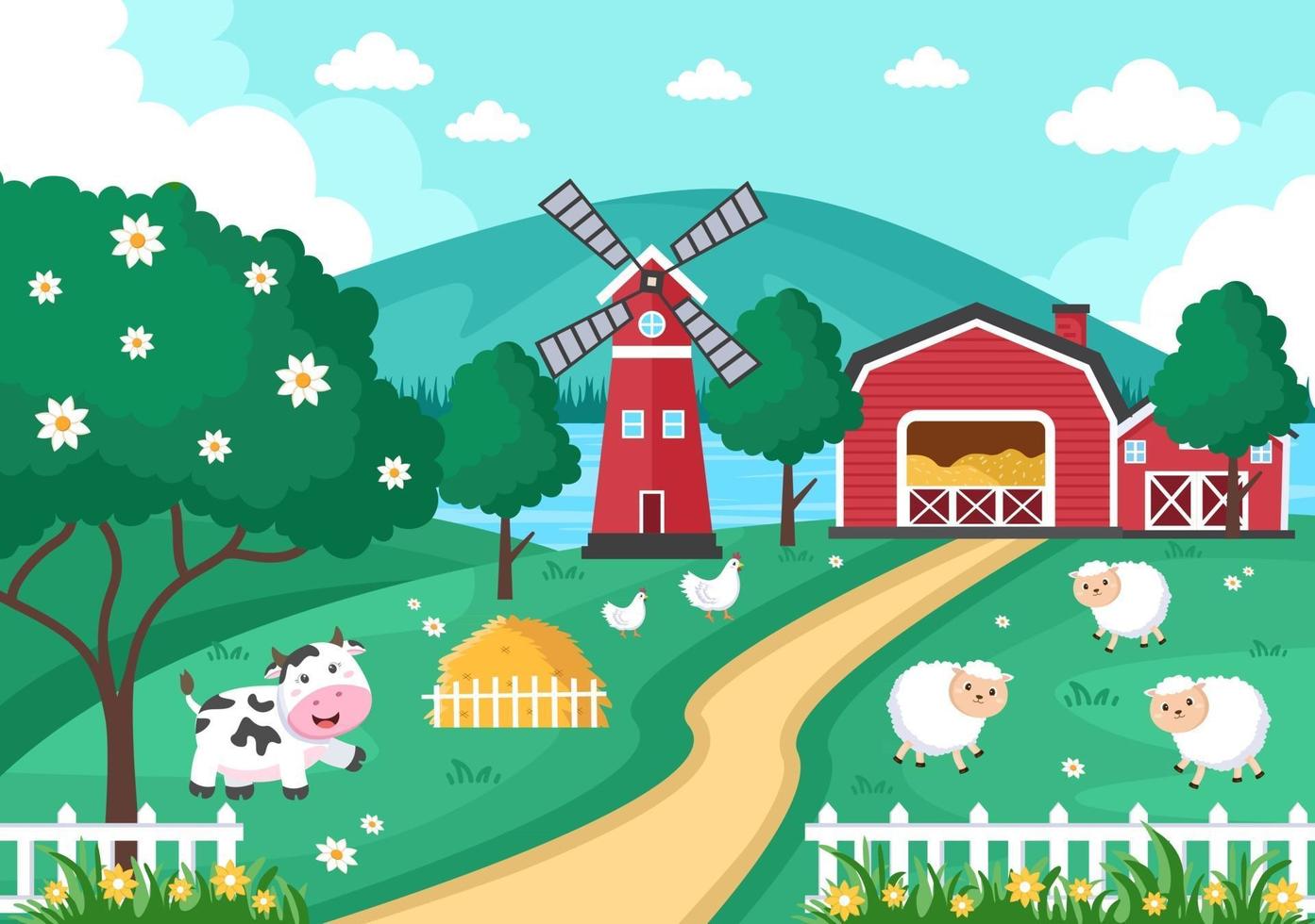 Cute Cartoon Farm Animals Illustration vector