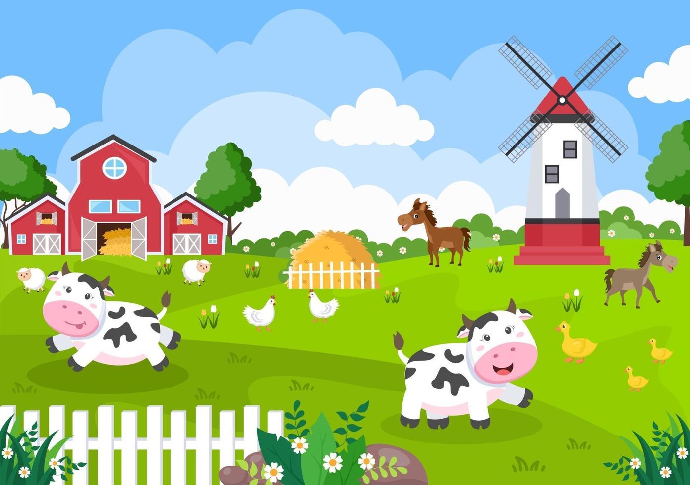 Cute Cartoon Farm Animals Illustration vector