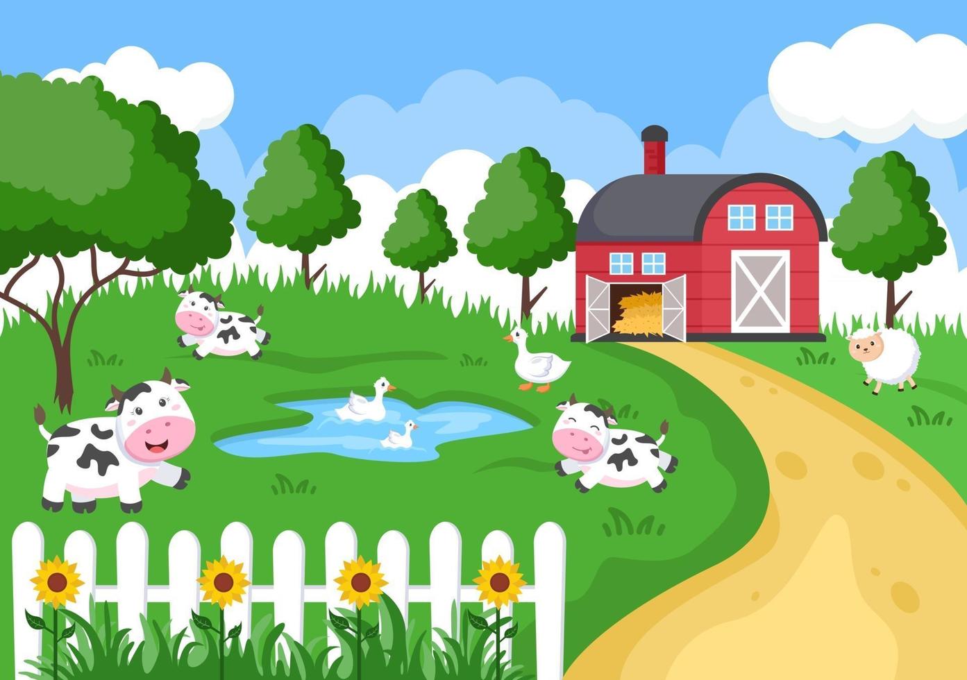Cute Cartoon Farm Animals Illustration vector